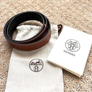 HERMES Leather Belt Strap Fauve Noir Size 80